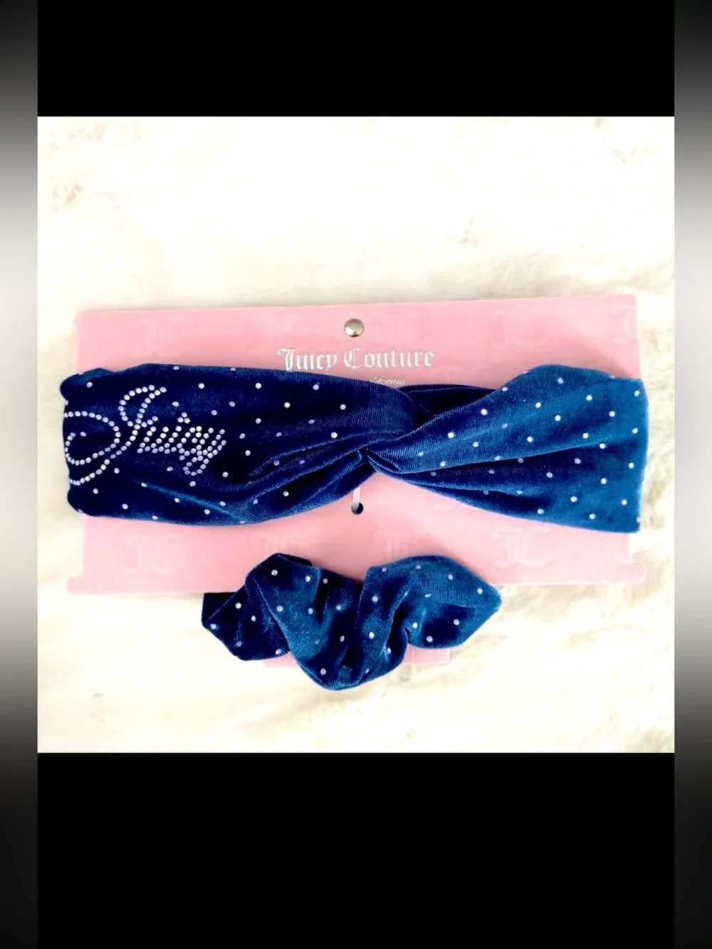 Juicy Couture 2pc Royal Blue Headband and Scrunchie Set with crystal detail NEW
